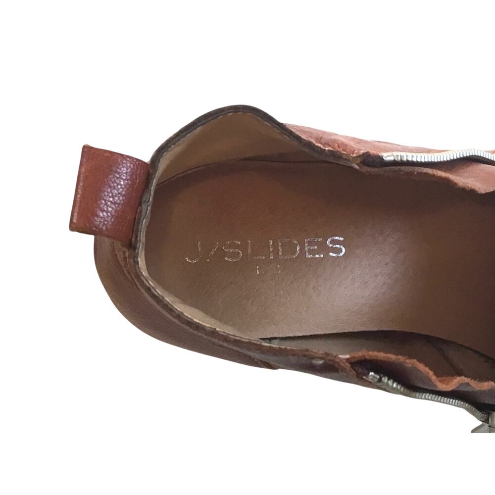 J Slides Nyc Wedge Zipper Booties Brown White Sol… - image 3